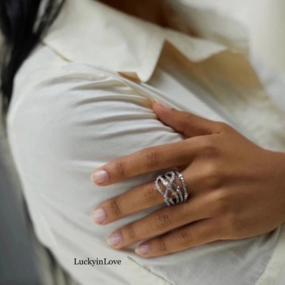 ALEXIS BITTAR • Silver Orbiting Crystal Encrusted Thorny Lace Ring sz 7